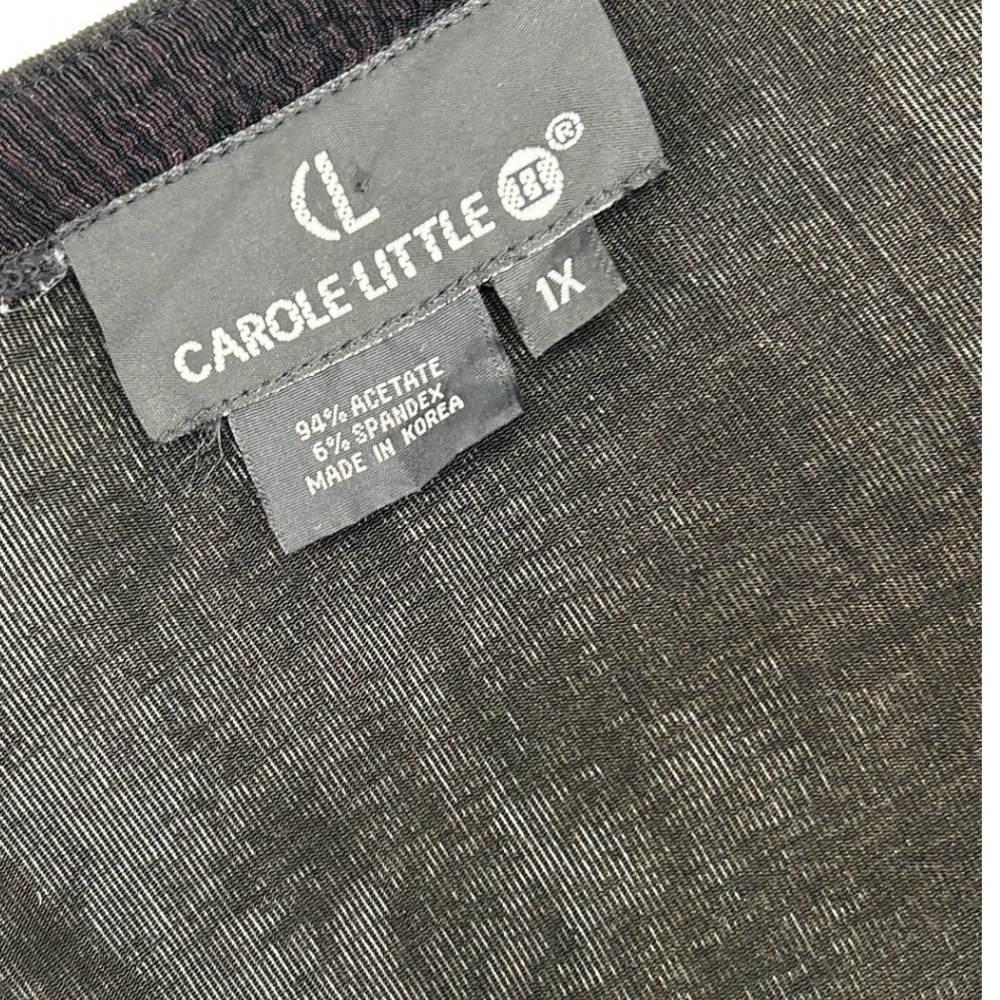 Carole Little Black Ribbed Long Cardigan Duster Floral Texture 1X Plus Size - Picture 13 of 14